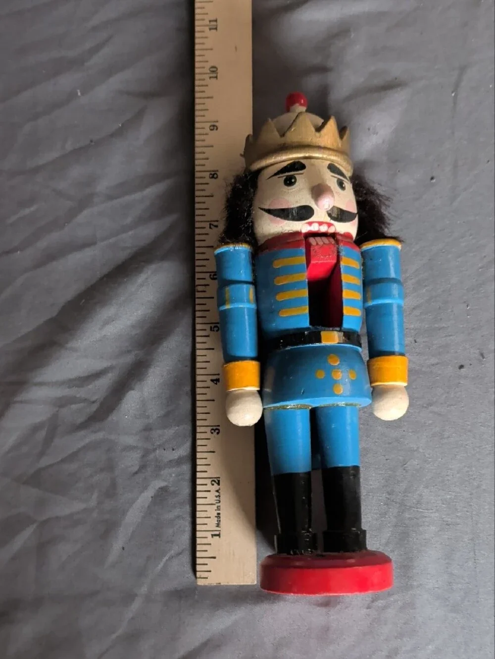 Blue Nutcracker Soldier Toy with Gold Crown Roughly 9 Inches